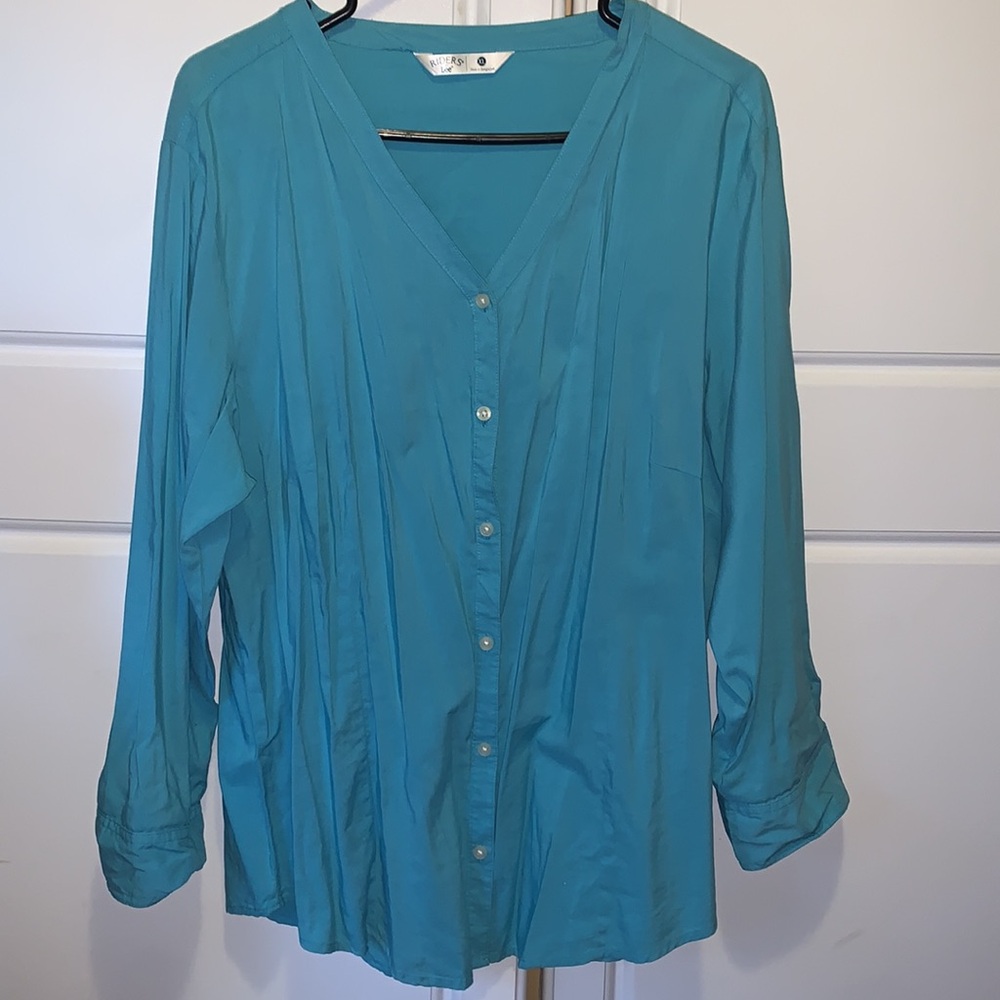XL Riders by Lee teal button down shirt with 3/4 length sleeves